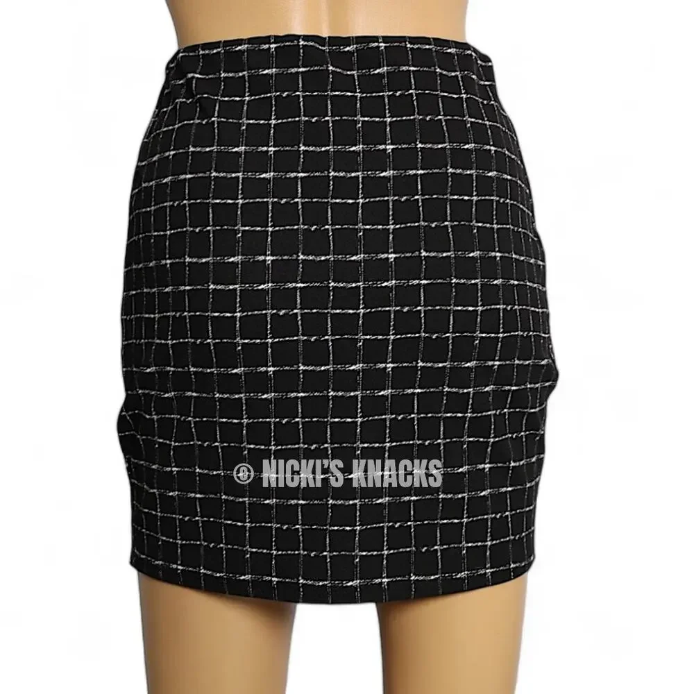 Windsor Mini Skirt Size S Black White Wrap Grid Y2K Edgy Asymmetrical Clubwear